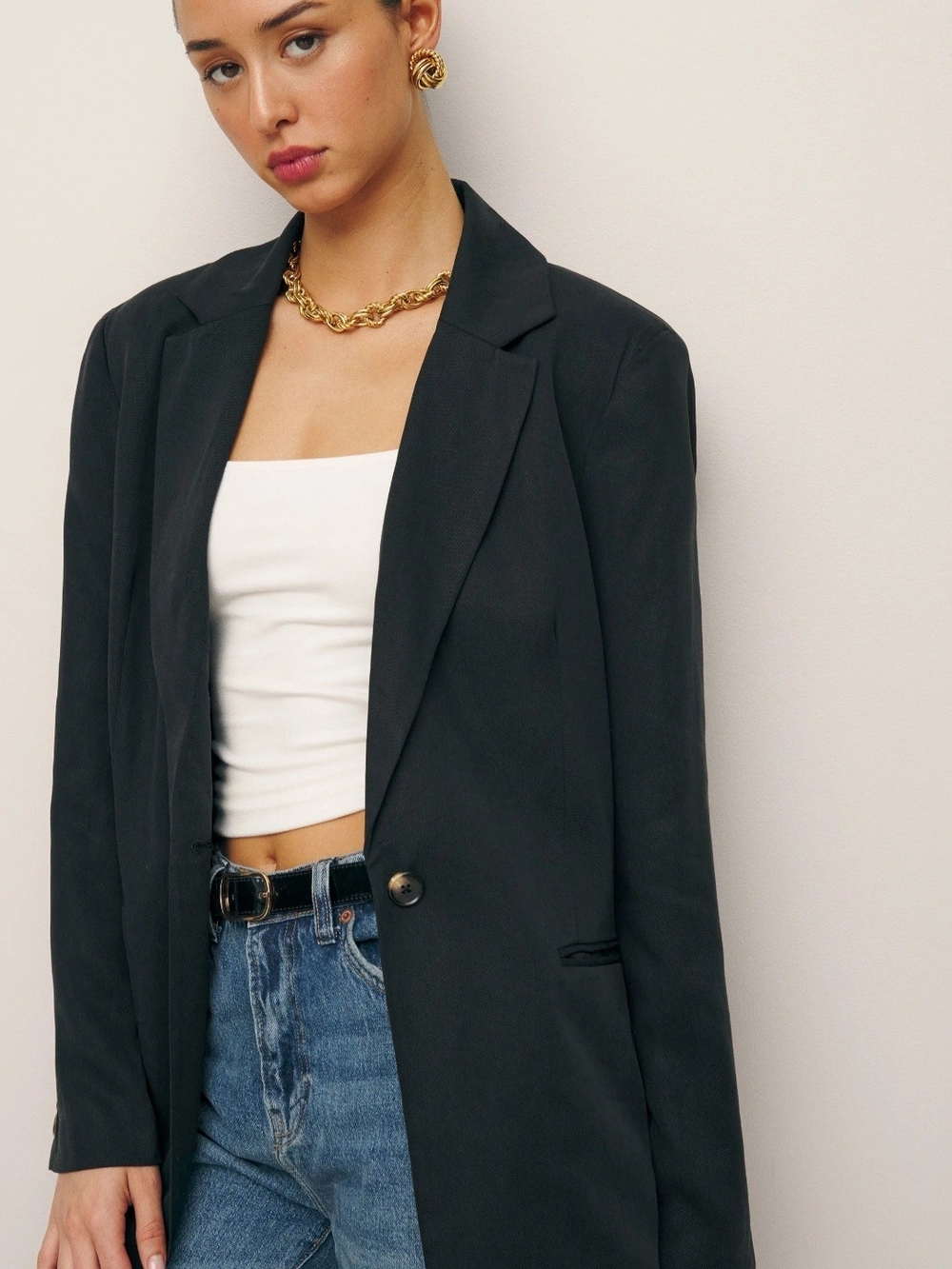 Reformation Classic Relaxed Blazer - Black Linen M